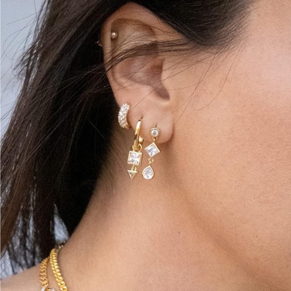 Triple Pavé Huggie Hoops | 18K Gold Vermeil | 14mm CZ - Picture 10 of 11